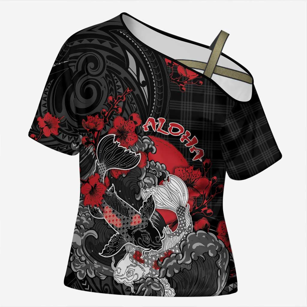 Personalised Hawaiian And Japanese Cross Shoulder Shirt Aloha Koi Fish Palaka Patterns - Polynesian Pride