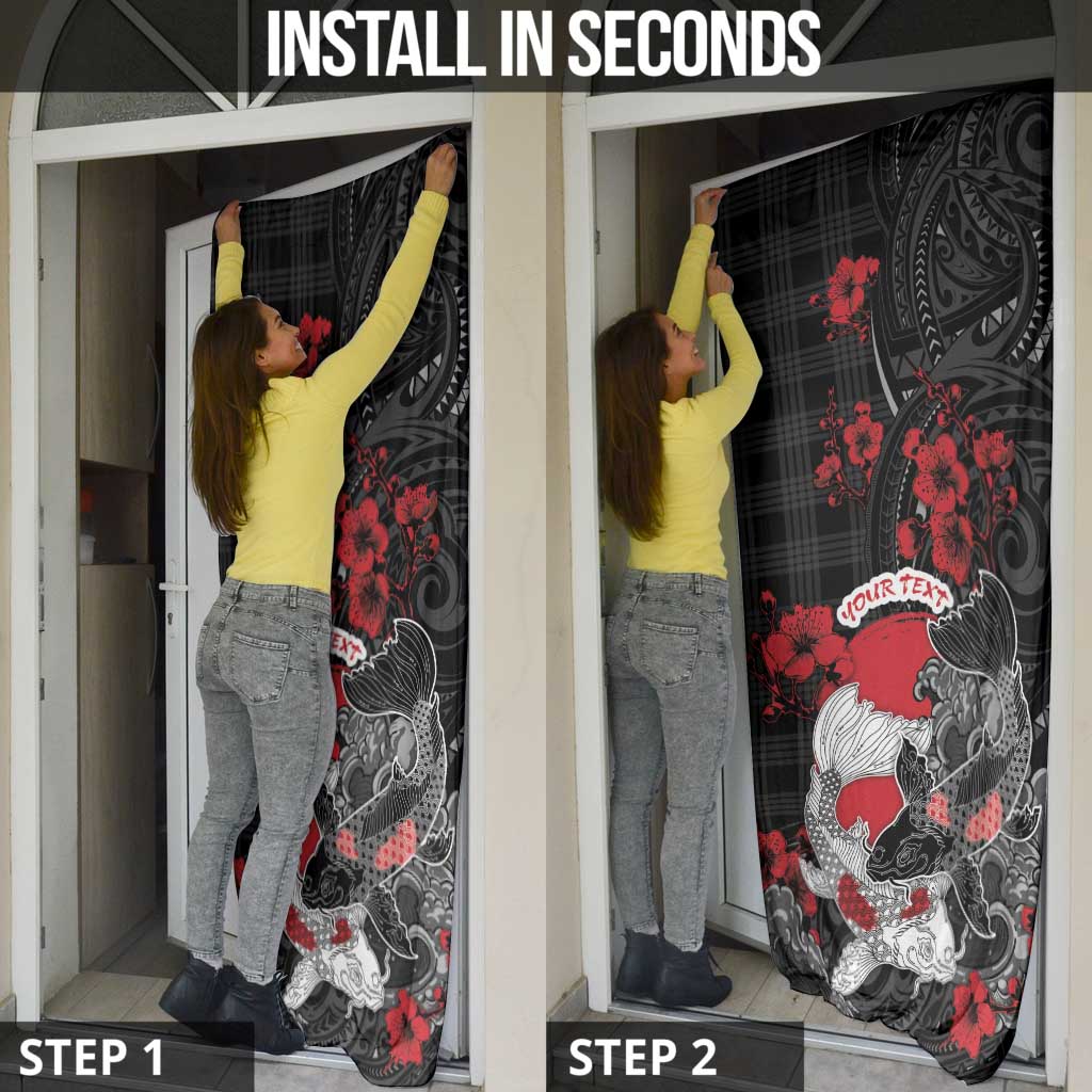 Personalised Hawaiian And Japanese Door Cover Aloha Koi Fish Palaka Patterns - Polynesian Pride