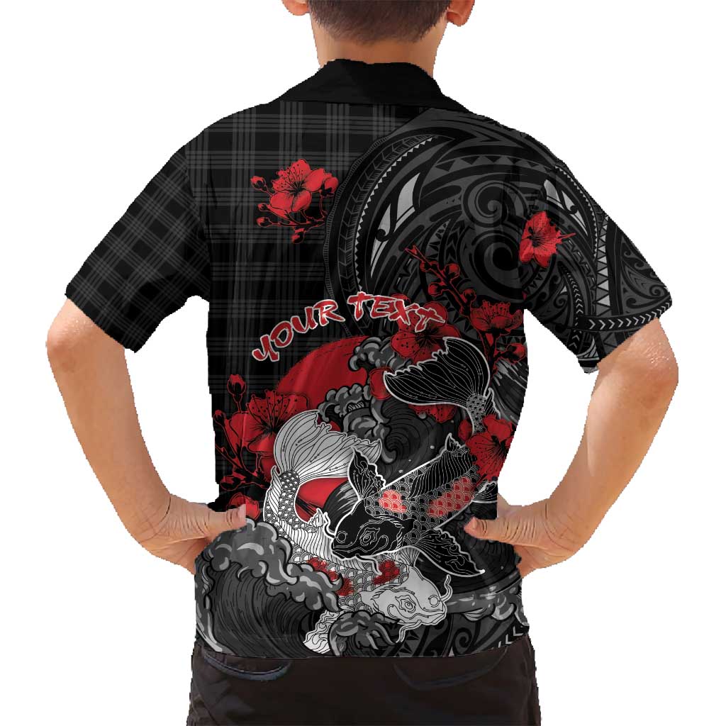 Personalised Hawaiian And Japanese Family Matching Long Sleeve Bodycon Dress and Hawaiian Shirt Aloha Koi Fish Palaka Patterns - Polynesian Pride