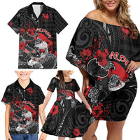Personalised Hawaiian And Japanese Family Matching Off Shoulder Short Dress and Hawaiian Shirt Aloha Koi Fish Palaka Patterns DT05 - Polynesian Pride