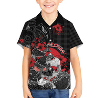 Personalised Hawaiian And Japanese Family Matching Off Shoulder Short Dress and Hawaiian Shirt Aloha Koi Fish Palaka Patterns DT05 Son's Shirt Black - Polynesian Pride