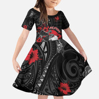 Personalised Hawaiian And Japanese Family Matching Puletasi and Hawaiian Shirt Aloha Koi Fish Palaka Patterns DT05 Daughter's Dress Black - Polynesian Pride