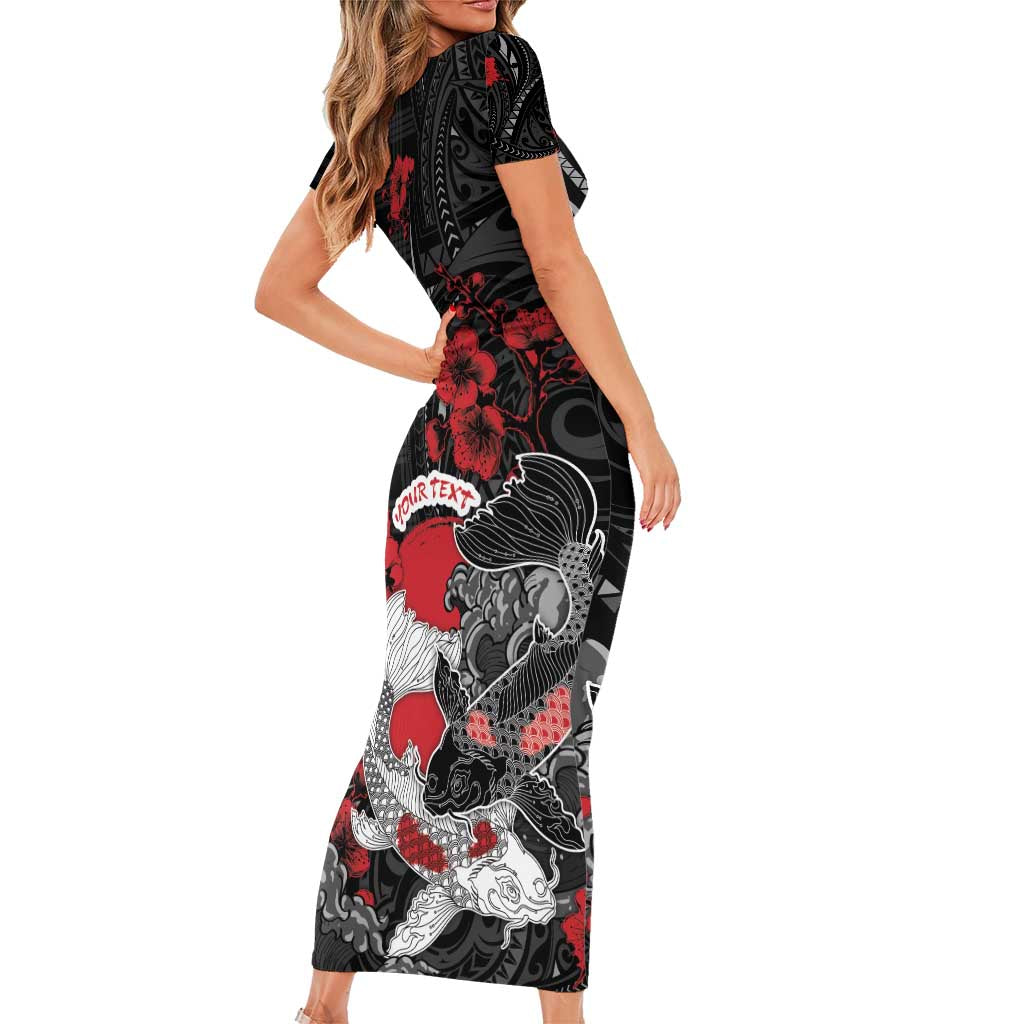 Personalised Hawaiian And Japanese Family Matching Short Sleeve Bodycon Dress and Hawaiian Shirt Aloha Koi Fish Palaka Patterns - Polynesian Pride