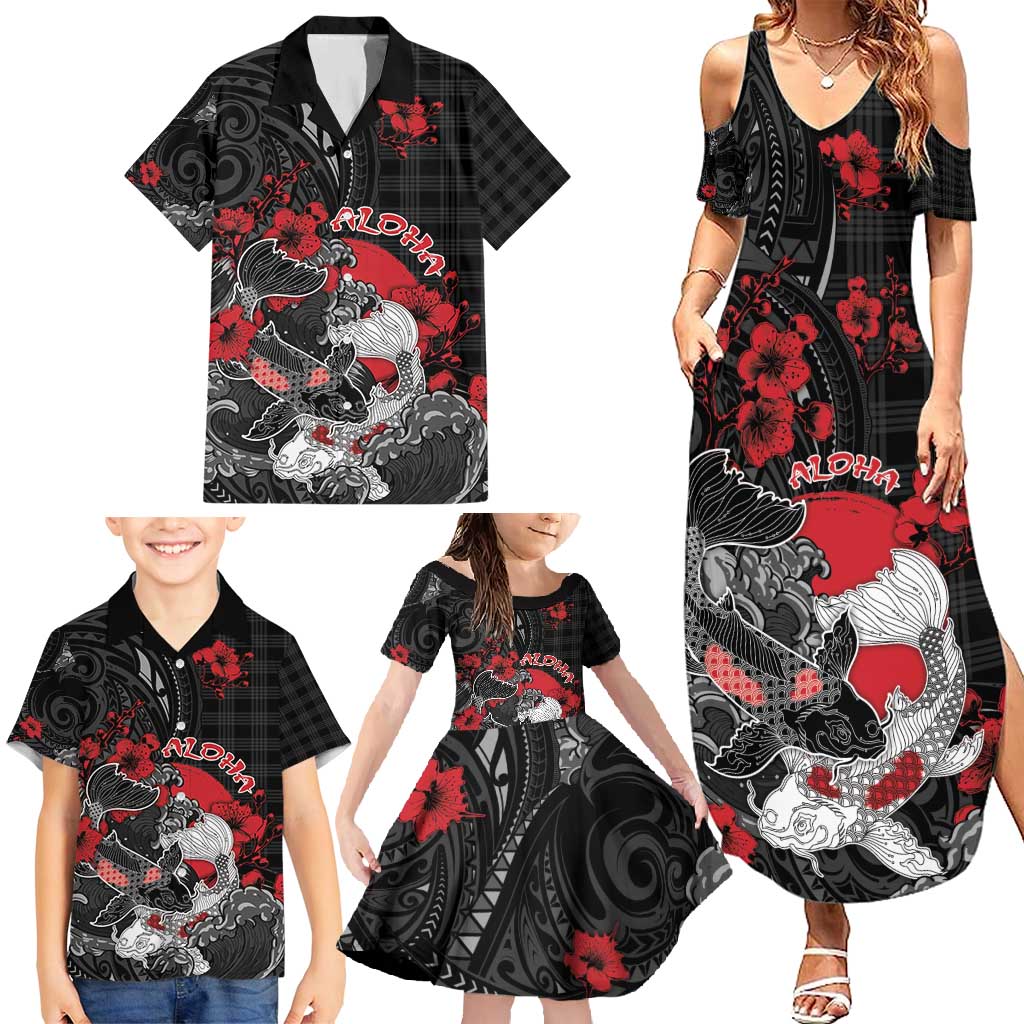 Personalised Hawaiian And Japanese Family Matching Summer Maxi Dress and Hawaiian Shirt Aloha Koi Fish Palaka Patterns DT05 - Polynesian Pride