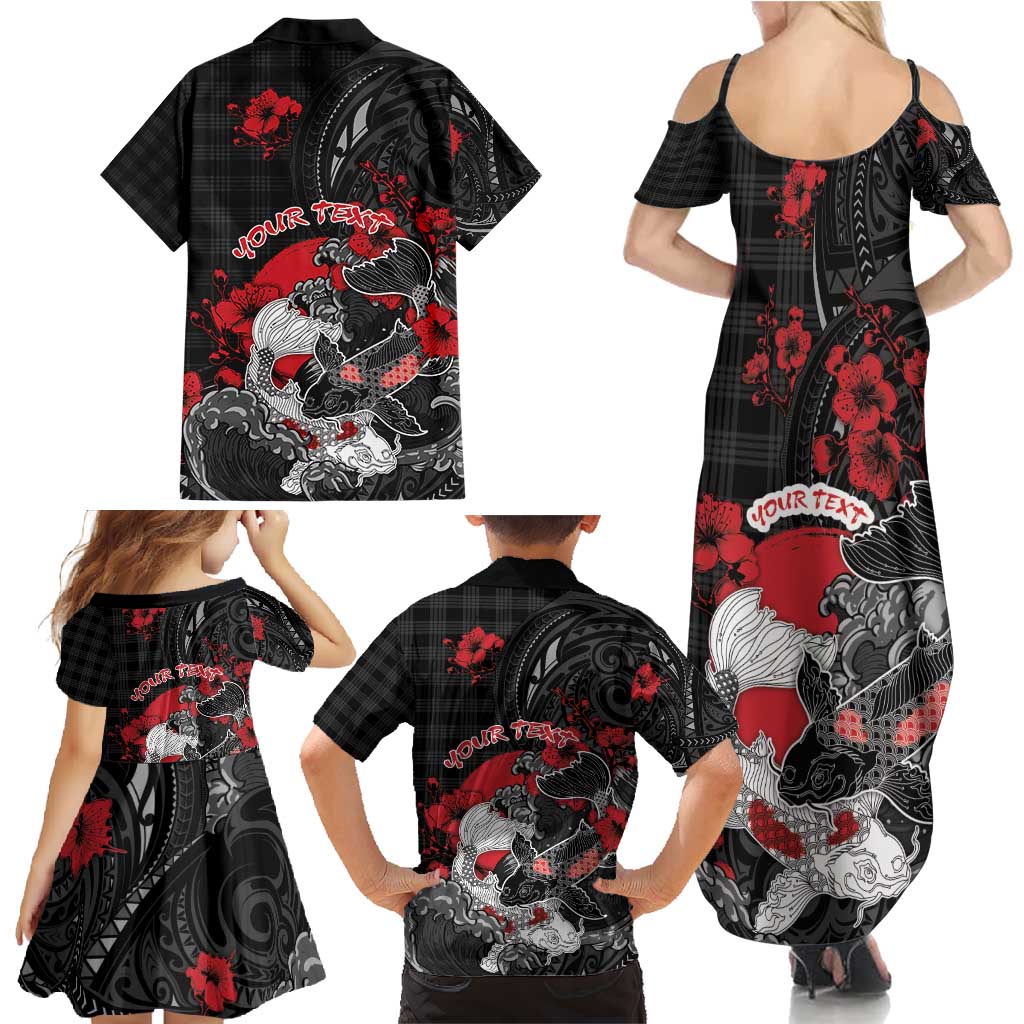 Personalised Hawaiian And Japanese Family Matching Summer Maxi Dress and Hawaiian Shirt Aloha Koi Fish Palaka Patterns DT05 - Polynesian Pride