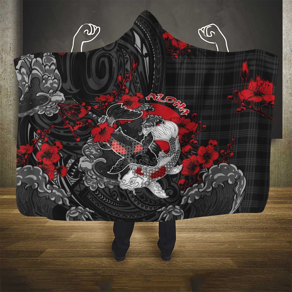 Hawaiian And Japanese Hooded Blanket Aloha Koi Fish Palaka Patterns DT05 - Polynesian Pride