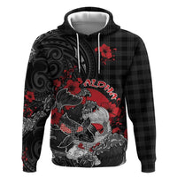 Personalised Hawaiian And Japanese Hoodie - Aloha Koi Fish Palaka Patterns DT05 Pullover Hoodie Black - Polynesian Pride