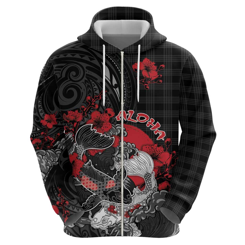 Personalised Hawaiian And Japanese Hoodie - Aloha Koi Fish Palaka Patterns DT05 - Polynesian Pride