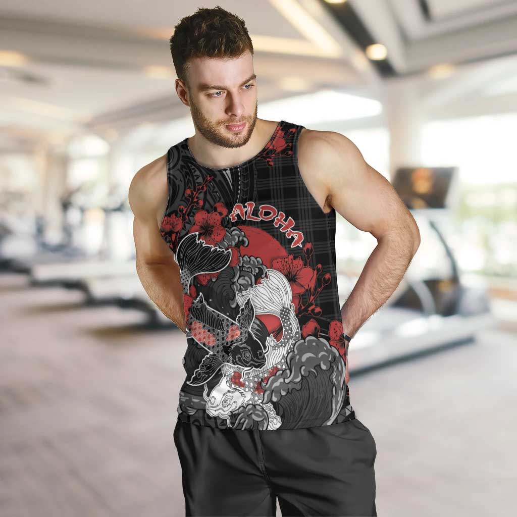 Personalised Hawaiian And Japanese Men Tank Top Aloha Koi Fish Palaka Patterns - Polynesian Pride