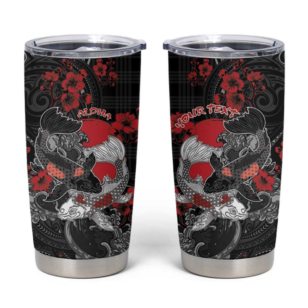 Personalised Hawaiian And Japanese Tumbler Cup Aloha Koi Fish Palaka Patterns DT05 Black - Polynesian Pride