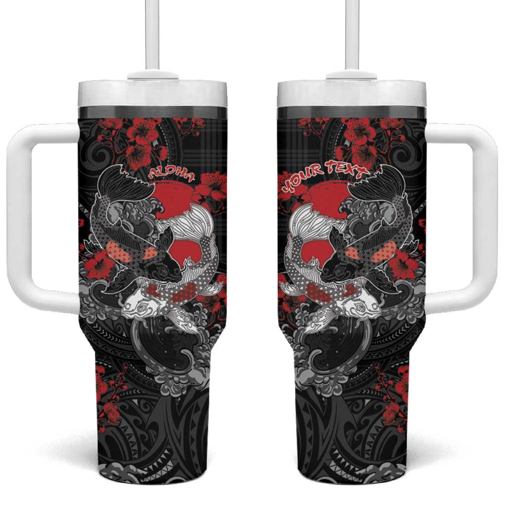 Personalised Hawaiian And Japanese Tumbler With Handle Aloha Koi Fish Palaka Patterns DT05 One Size: 40 oz Black - Polynesian Pride