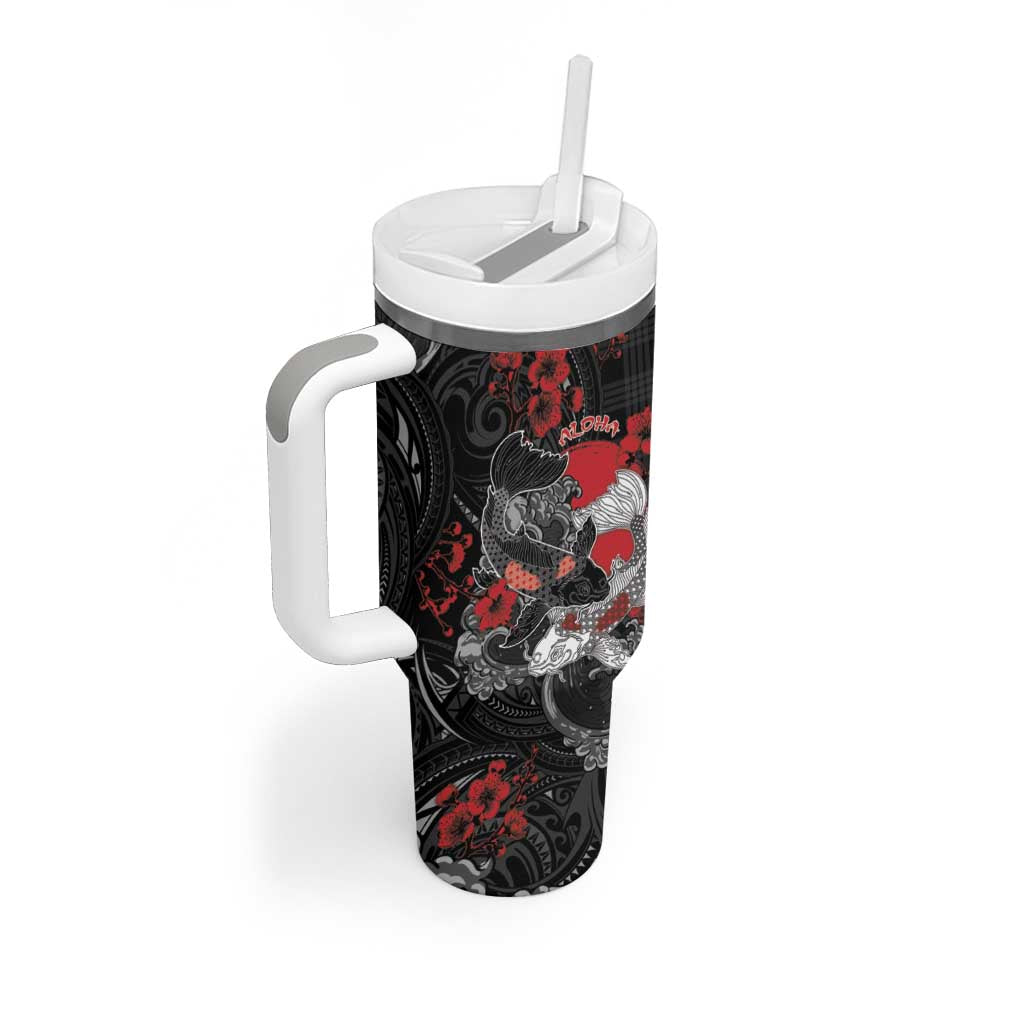 Personalised Hawaiian And Japanese Tumbler With Handle Aloha Koi Fish Palaka Patterns DT05 - Polynesian Pride