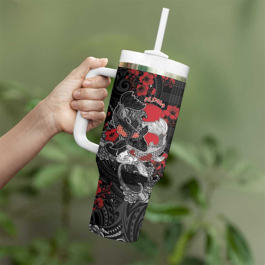 Personalised Hawaiian And Japanese Tumbler With Handle Aloha Koi Fish Palaka Patterns DT05 - Polynesian Pride