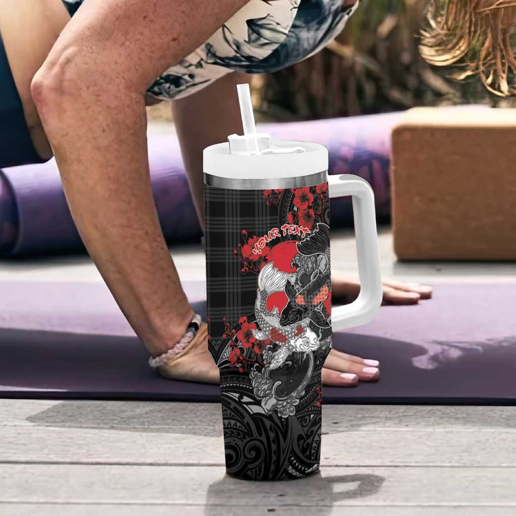 Personalised Hawaiian And Japanese Tumbler With Handle Aloha Koi Fish Palaka Patterns DT05 - Polynesian Pride