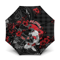 Hawaiian And Japanese Umbrella Aloha Koi Fish Palaka Patterns DT05 One Size Folded 11.42 inch Opened Diameter 37.4 inch Black - Polynesian Pride