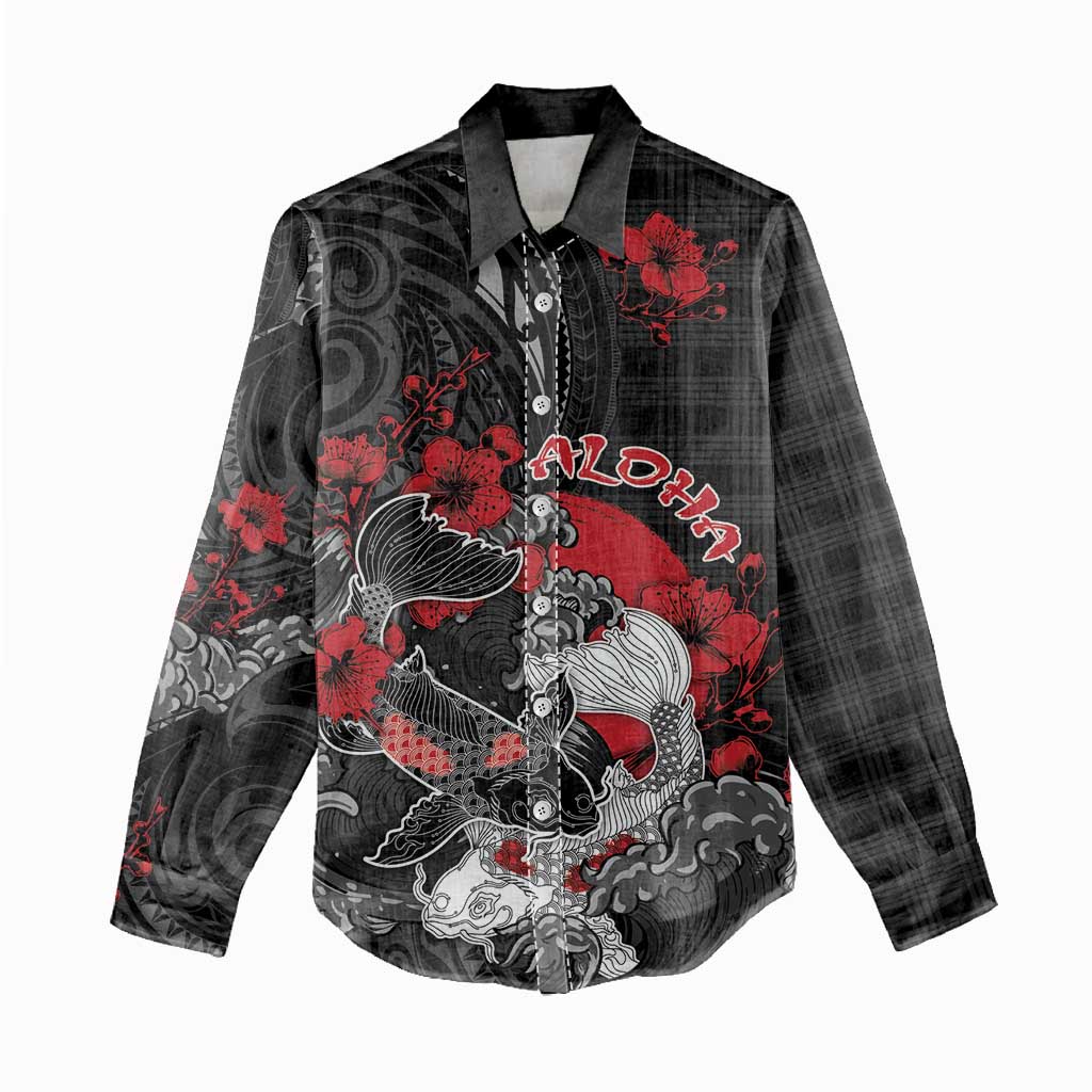 Personalised Hawaiian And Japanese Women Casual Shirt Aloha Koi Fish Palaka Patterns DT05 - Polynesian Pride