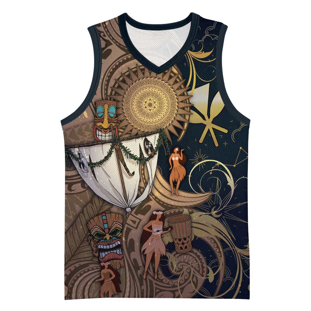 Hawaii Makahiki Basketball Jersey Polynesian Sky And Earth - Polynesian Pride