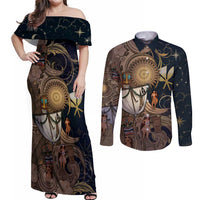 Hawaii Makahiki Couples Matching Off Shoulder Maxi Dress and Long Sleeve Button Shirt Polynesian Sky And Earth - Polynesian Pride
