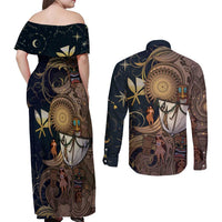 Hawaii Makahiki Couples Matching Off Shoulder Maxi Dress and Long Sleeve Button Shirt Polynesian Sky And Earth - Polynesian Pride