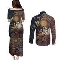 Hawaii Makahiki Couples Matching Puletasi and Long Sleeve Button Shirt Polynesian Sky And Earth - Polynesian Pride
