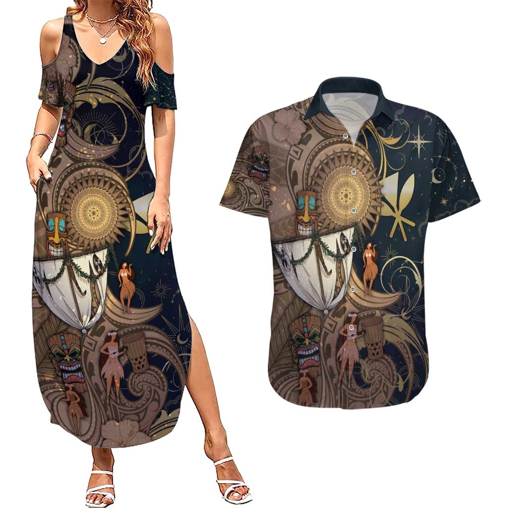 Hawaii Makahiki Couples Matching Summer Maxi Dress and Hawaiian Shirt Polynesian Sky And Earth - Polynesian Pride