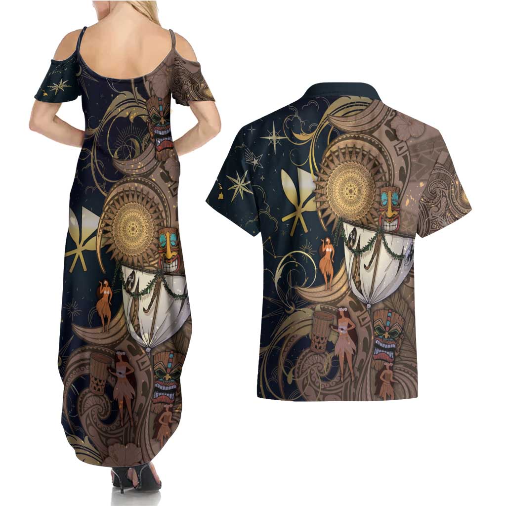 Hawaii Makahiki Couples Matching Summer Maxi Dress and Hawaiian Shirt Polynesian Sky And Earth - Polynesian Pride