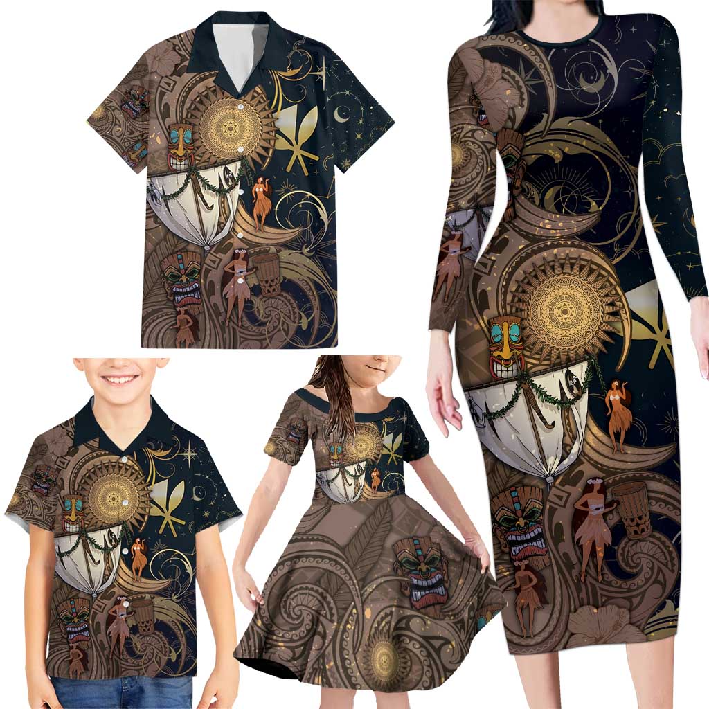 Hawaii Makahiki Family Matching Long Sleeve Bodycon Dress and Hawaiian Shirt Polynesian Sky And Earth - Polynesian Pride