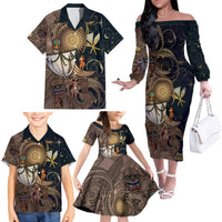 Hawaii Makahiki Family Matching Off The Shoulder Long Sleeve Dress and Hawaiian Shirt Polynesian Sky And Earth - Polynesian Pride