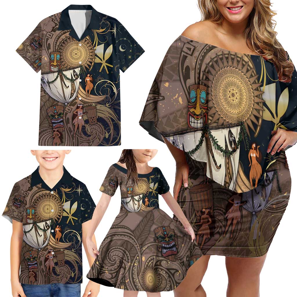 Hawaii Makahiki Family Matching Off Shoulder Short Dress and Hawaiian Shirt Polynesian Sky And Earth - Polynesian Pride