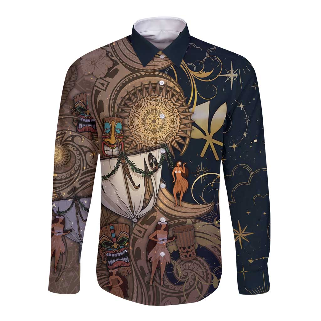 Hawaii Makahiki Long Sleeve Button Shirt Polynesian Sky And Earth - Polynesian Pride