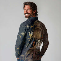 Hawaii Makahiki Long Sleeve Polo Shirt Polynesian Sky And Earth - Polynesian Pride