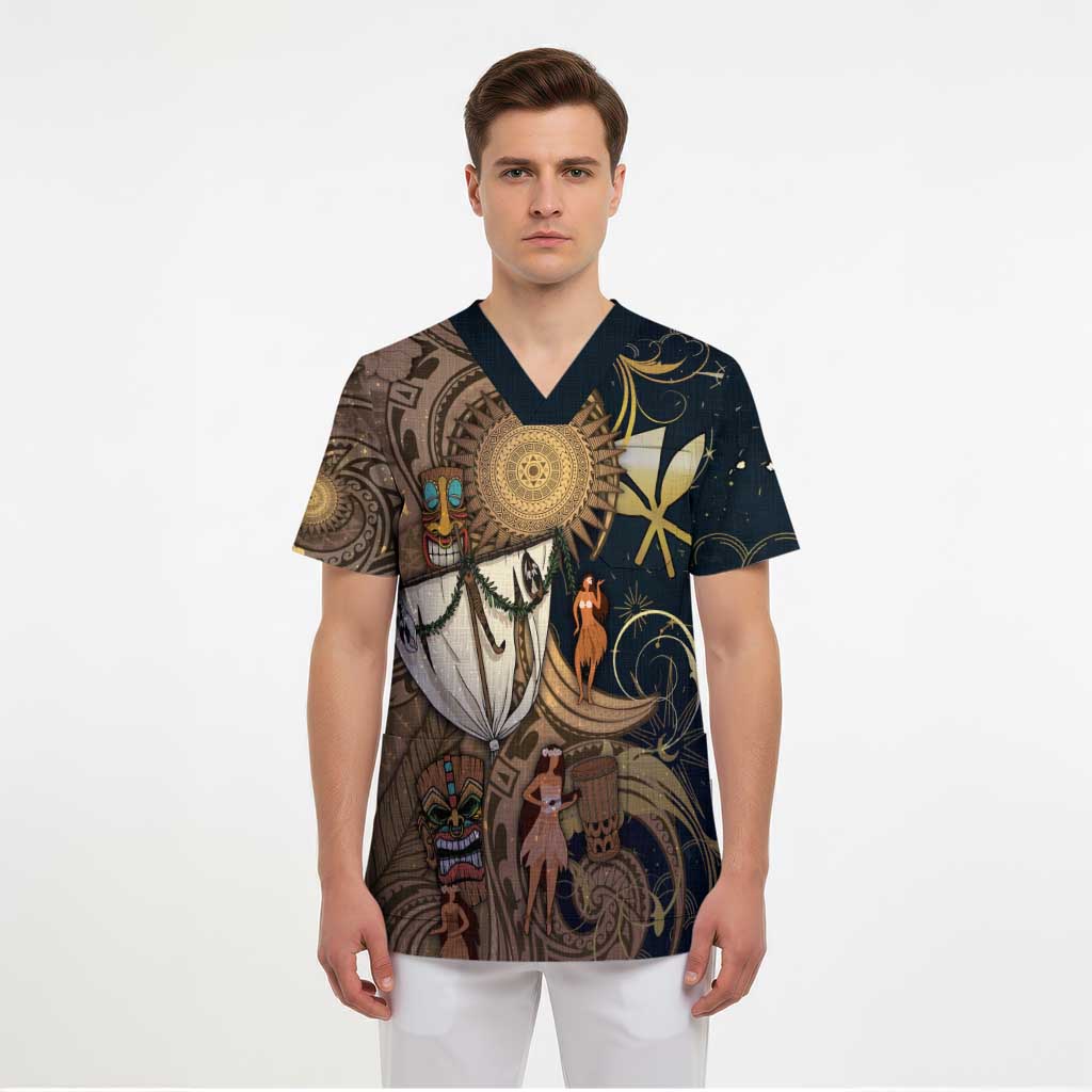 Hawaii Makahiki Scrub Top Polynesian Sky And Earth - Polynesian Pride