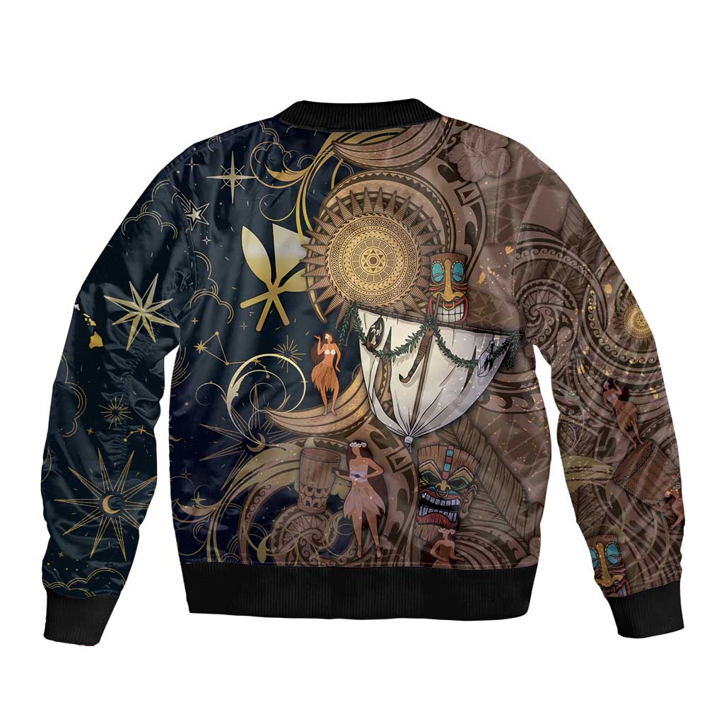 Hawaii Makahiki Sleeve Zip Bomber Jacket Polynesian Sky And Earth - Polynesian Pride