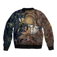 Hawaii Makahiki Sleeve Zip Bomber Jacket Polynesian Sky And Earth - Polynesian Pride