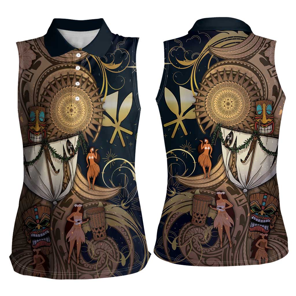 Hawaii Makahiki Women Sleeveless Polo Shirt Polynesian Sky And Earth - Polynesian Pride