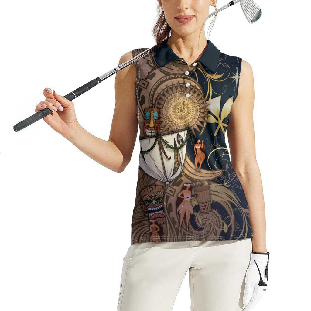 Hawaii Makahiki Women Sleeveless Polo Shirt Polynesian Sky And Earth - Polynesian Pride