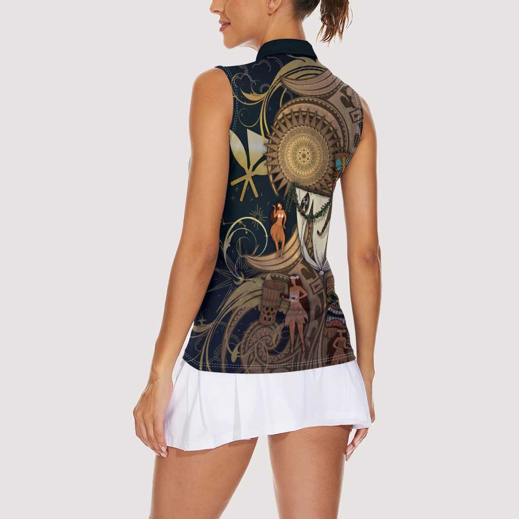 Hawaii Makahiki Women Sleeveless Polo Shirt Polynesian Sky And Earth - Polynesian Pride