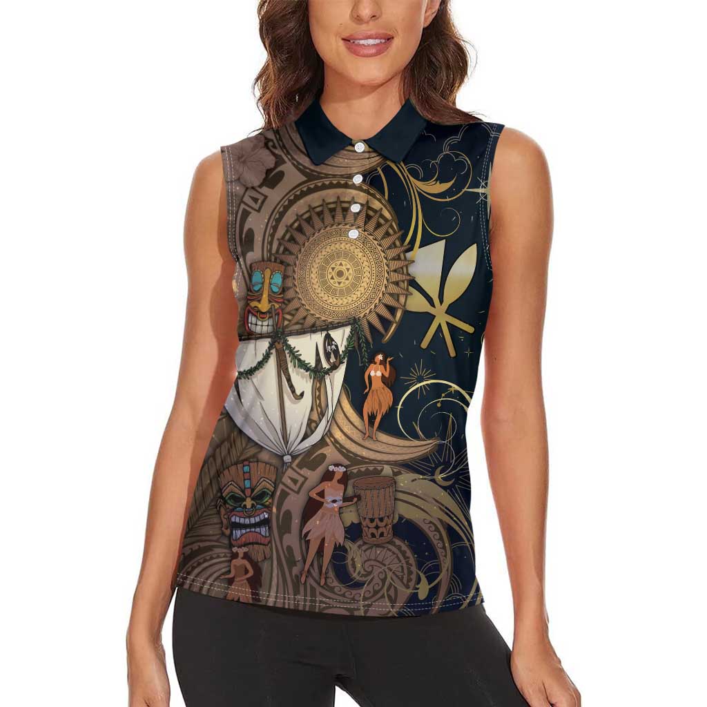 Hawaii Makahiki Women Sleeveless Polo Shirt Polynesian Sky And Earth - Polynesian Pride