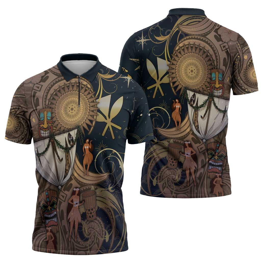 Hawaii Makahiki Zipper Polo Shirt Polynesian Sky And Earth - Polynesian Pride