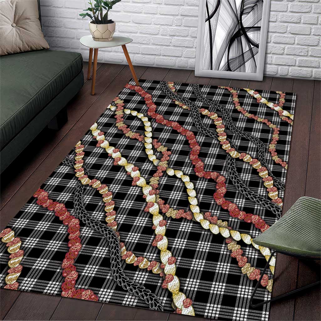 Hawaii Palaka Niihau Shell Lei Area Rug Tropical Island Plaid Patterns DT05 Black - Polynesian Pride