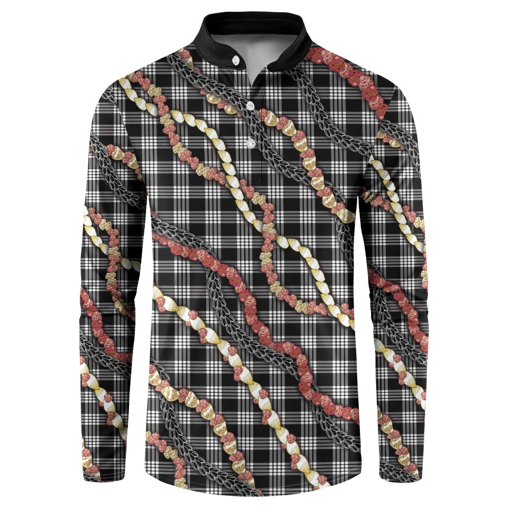 Hawaii Palaka Niihau Shell Lei Button Sweatshirt Tropical Island Plaid Patterns