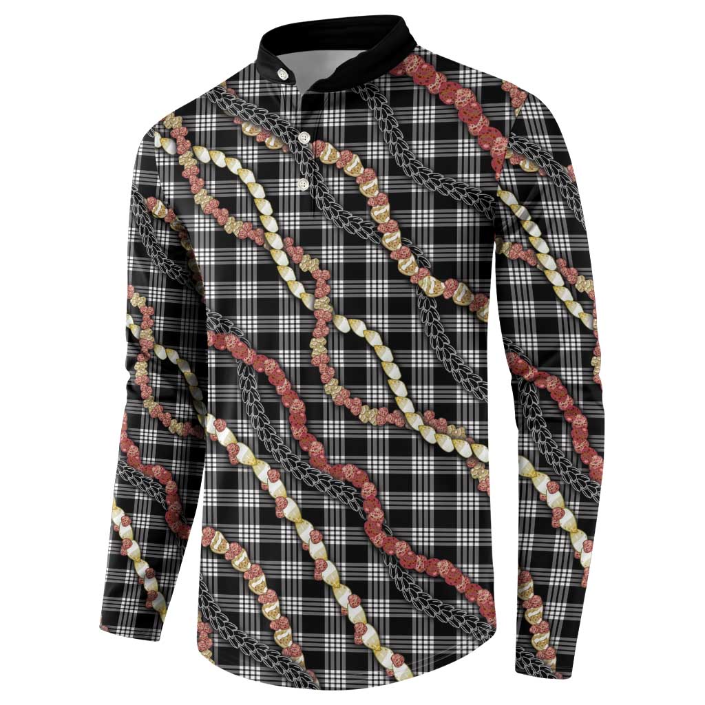 Hawaii Palaka Niihau Shell Lei Button Sweatshirt Tropical Island Plaid Patterns