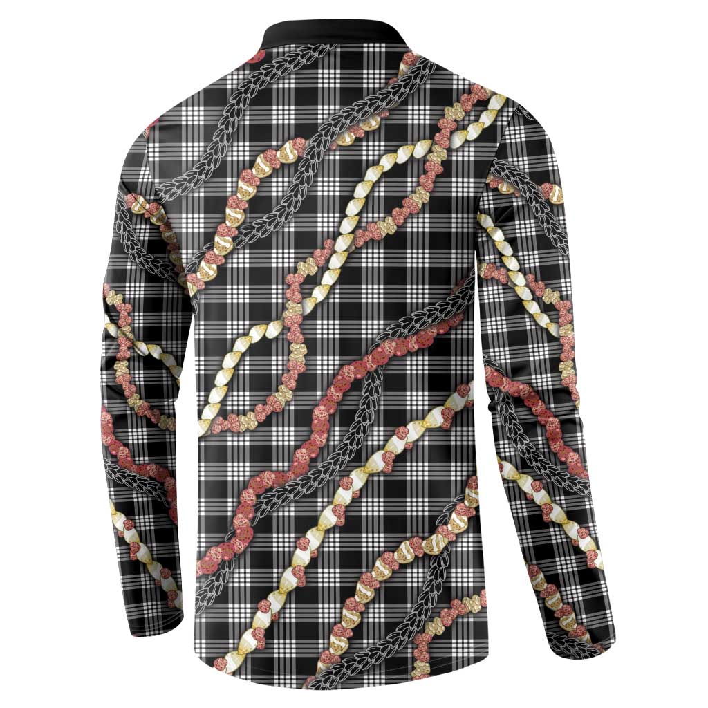 Hawaii Palaka Niihau Shell Lei Button Sweatshirt Tropical Island Plaid Patterns