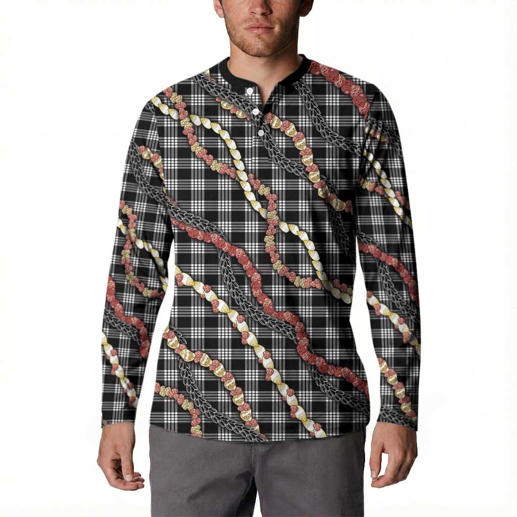 Hawaii Palaka Niihau Shell Lei Button Sweatshirt Tropical Island Plaid Patterns