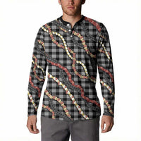 Hawaii Palaka Niihau Shell Lei Button Sweatshirt Tropical Island Plaid Patterns
