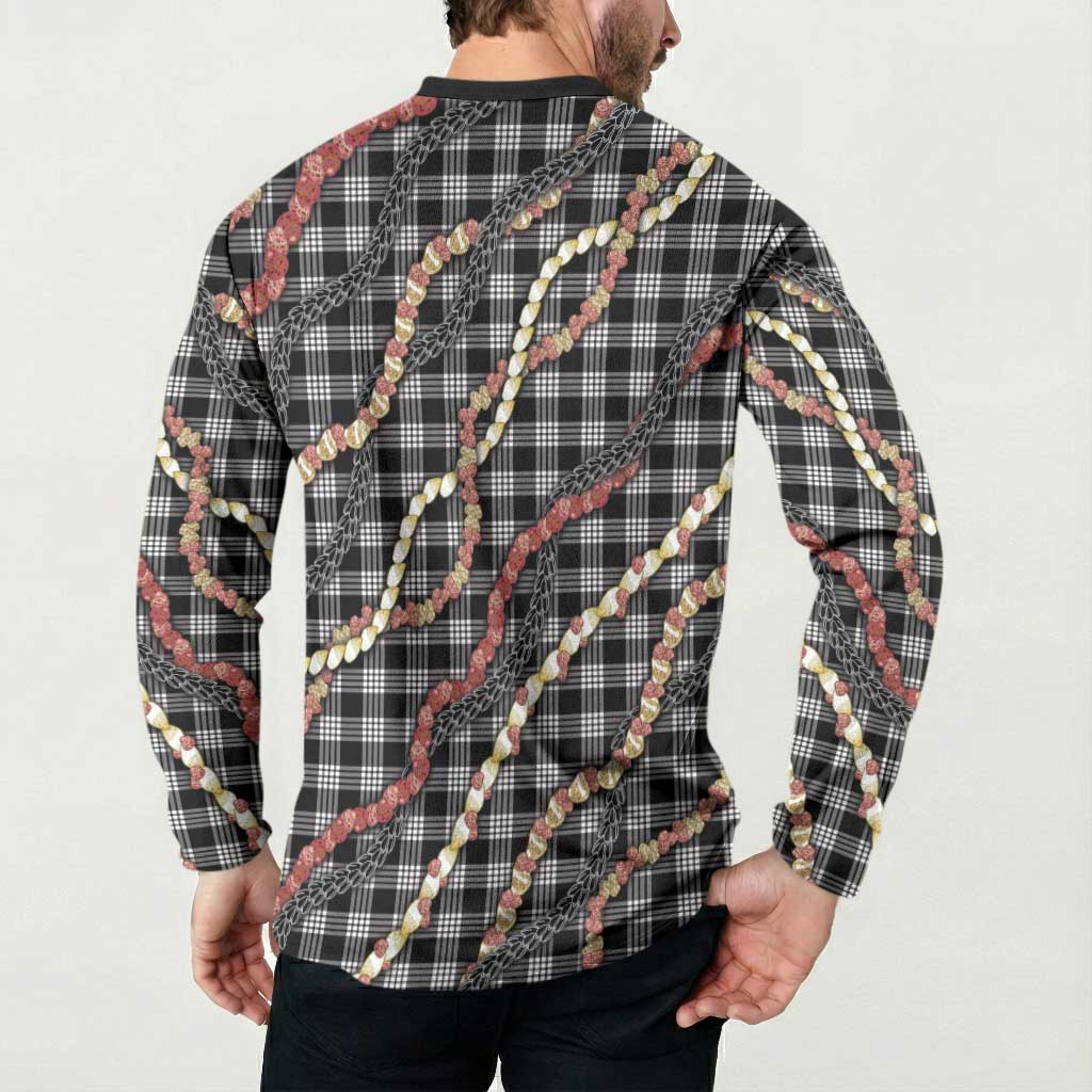 Hawaii Palaka Niihau Shell Lei Button Sweatshirt Tropical Island Plaid Patterns