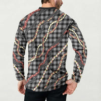 Hawaii Palaka Niihau Shell Lei Button Sweatshirt Tropical Island Plaid Patterns