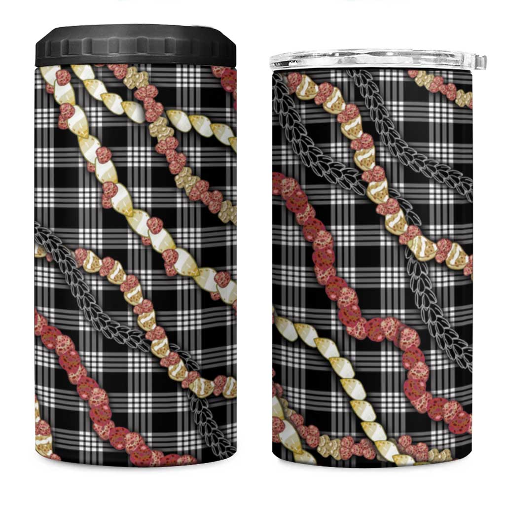 Hawaii Palaka Niihau Shell Lei 4 in 1 Can Cooler Tumbler Tropical Island Plaid Patterns