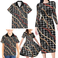 Hawaii Palaka Niihau Shell Lei Family Matching Long Sleeve Bodycon Dress and Hawaiian Shirt Tropical Island Plaid Patterns