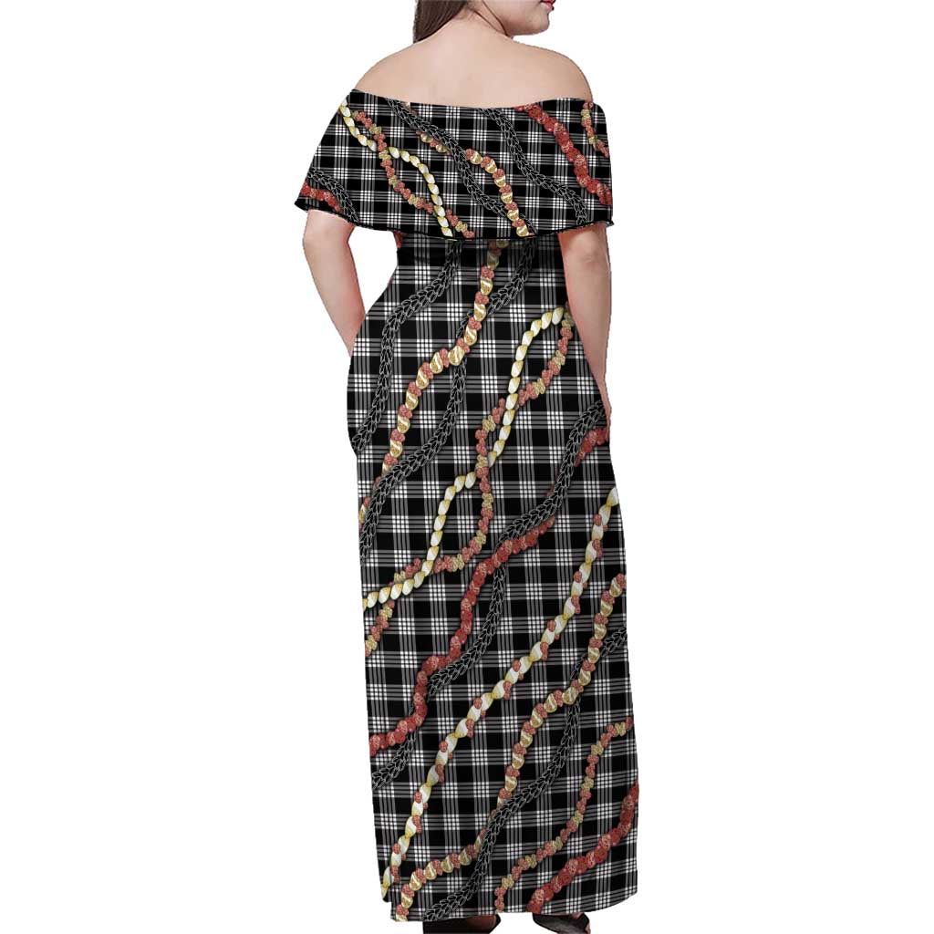 Hawaii Palaka Niihau Shell Lei Family Matching Off Shoulder Maxi Dress and Hawaiian Shirt Tropical Island Plaid Patterns DT05 - Polynesian Pride